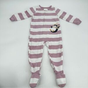 Carter's Fleece Pajamas Toddler 2T Footed Sleeper Zip Penguin Striped PJs 1pc